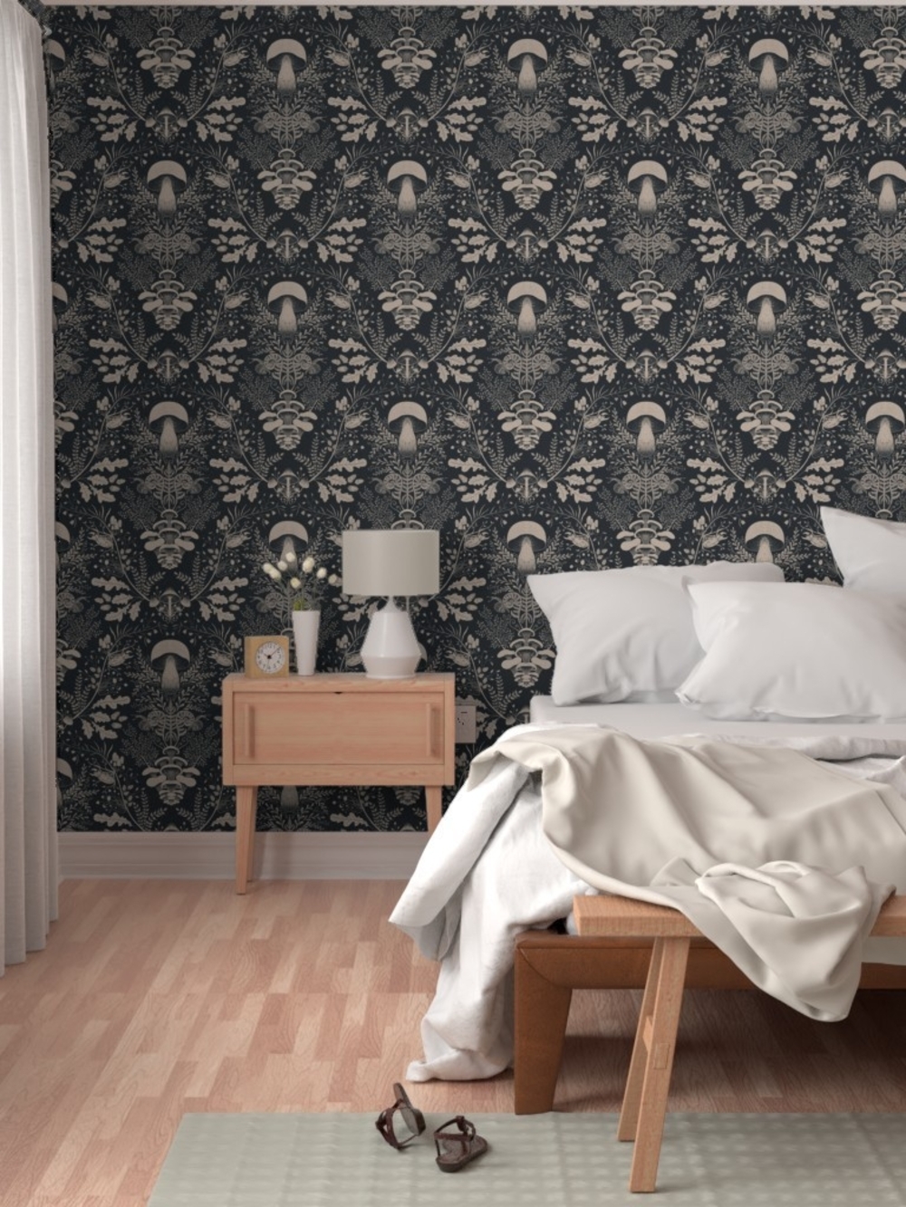 Wallpaper in Mushroom forest damask wallpaper dark blue- Prepasted 2x9